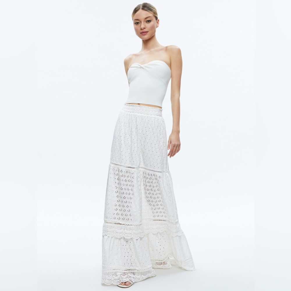 NWT ALICE + OLIVIA REISE PANELLED MAXI SKIRT OFF WHITE SZ 10 - Picture 2 of 11